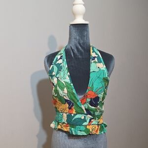 Band Of The Free Floral‎ Halter Neck Women Top Medium
